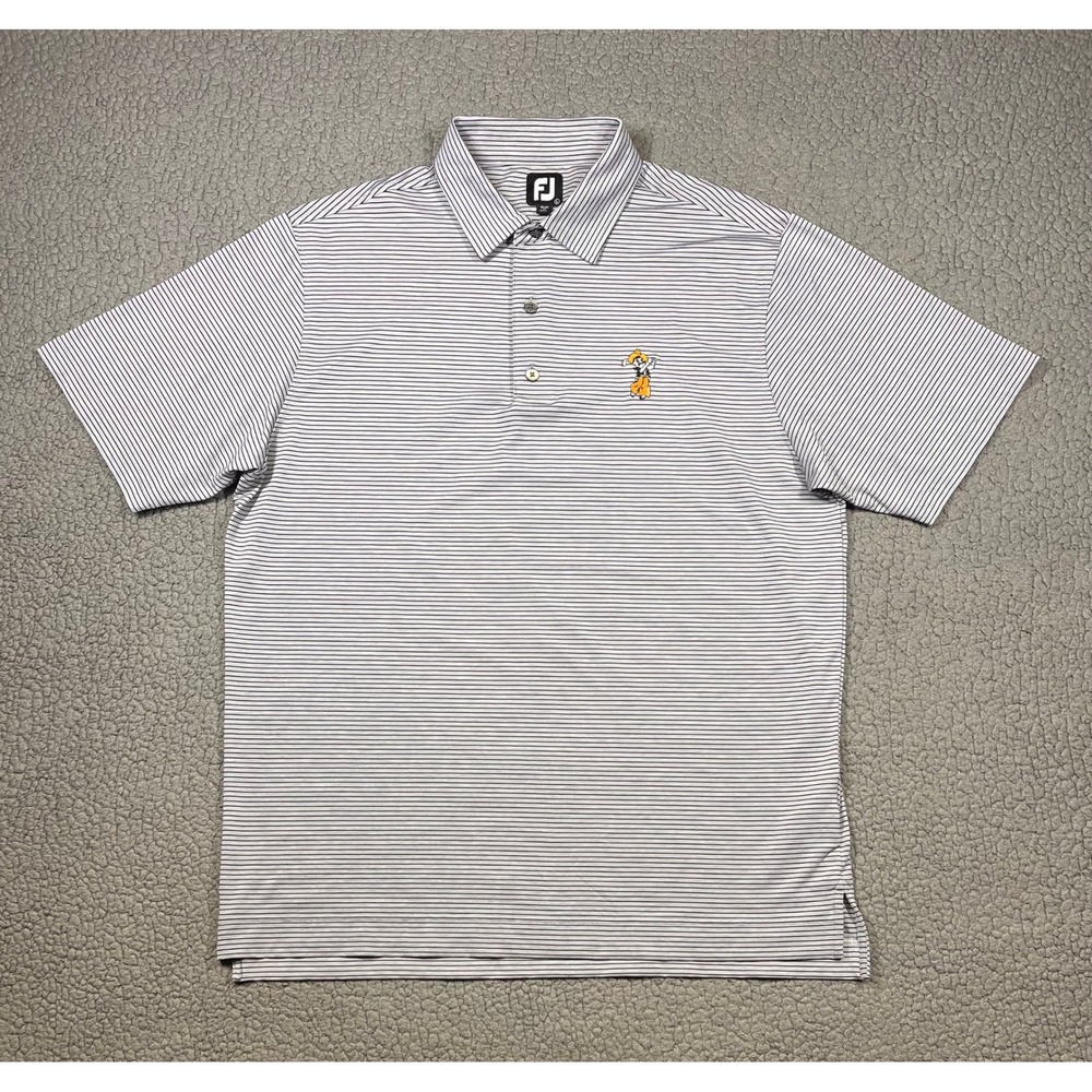 FootJoy Mens Striped Golf Polo Shirt Grey Black Cowboy Mascot Logo Large